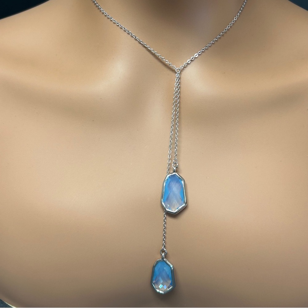 SOLD - NWT Vince Camuto Silver & Caribbean Blue Stone Lariat Necklace - Picture 3 of 7